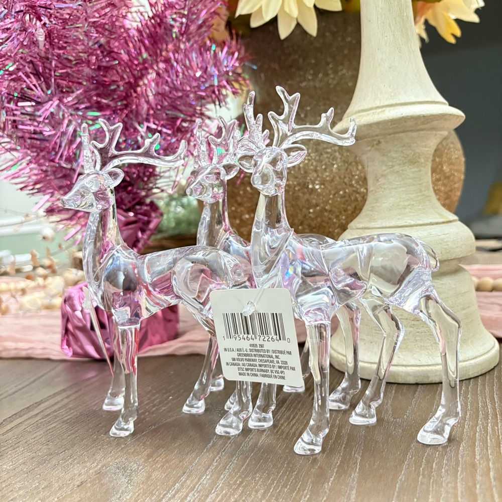Three Crystal Clear Reindeer: Modern Acrylic Decor